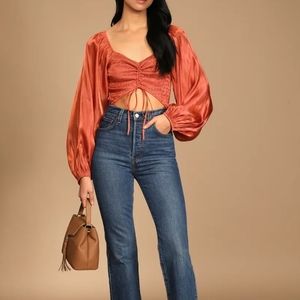 Lulu's Satin cut out balloon sleeve bodysuit